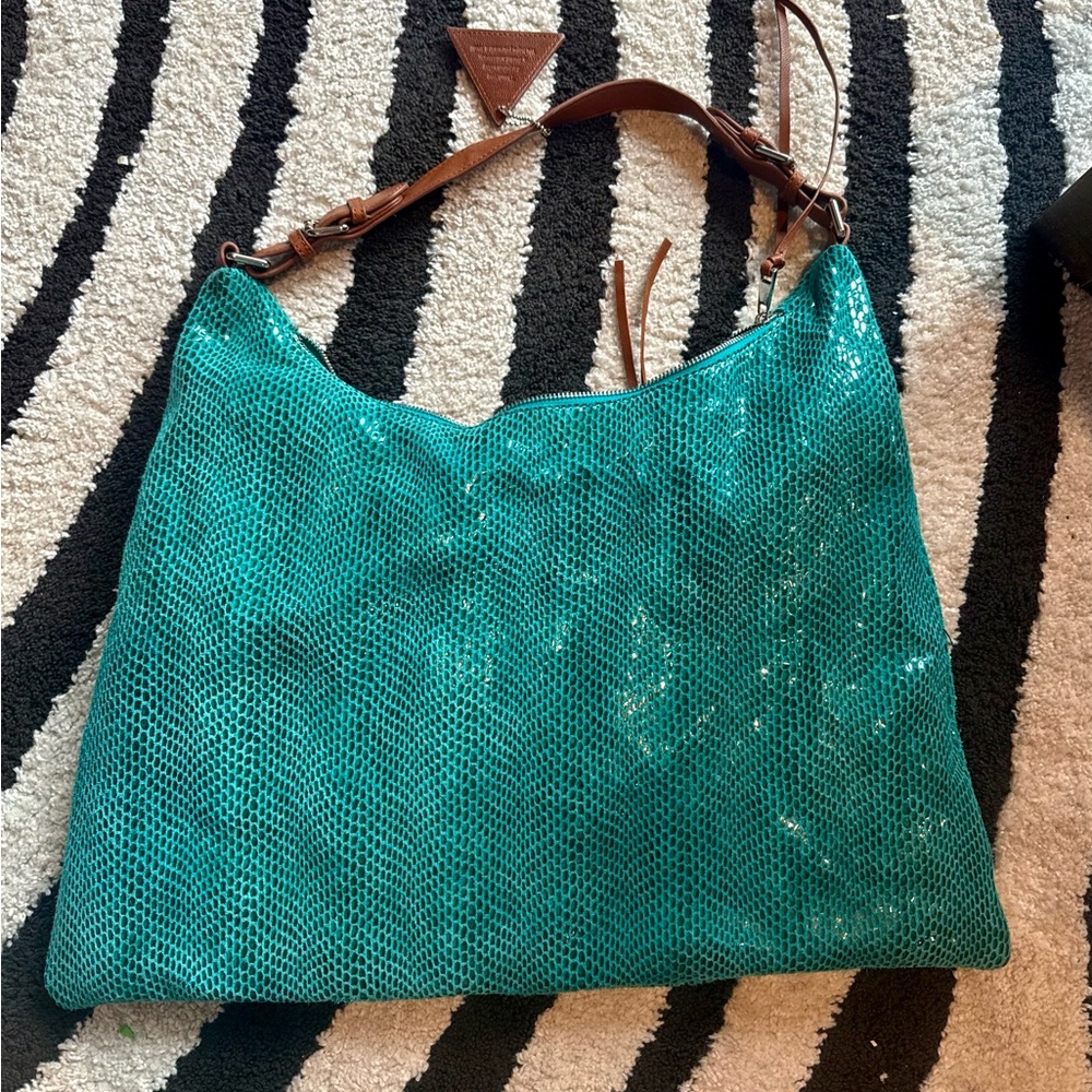 Sorial Turquoise boho large Shoulder Bag floral interior